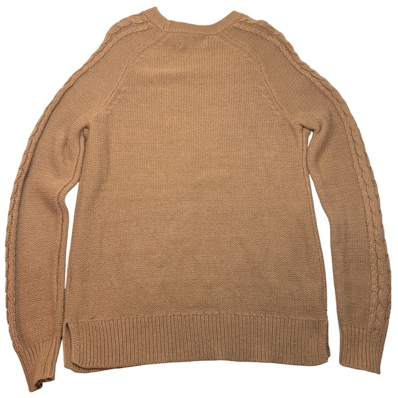 Old Navy Womens Camel Cable Knit Sweater Medium Tall Chunky Brown Neutral Layer - Picture 2 of 8
